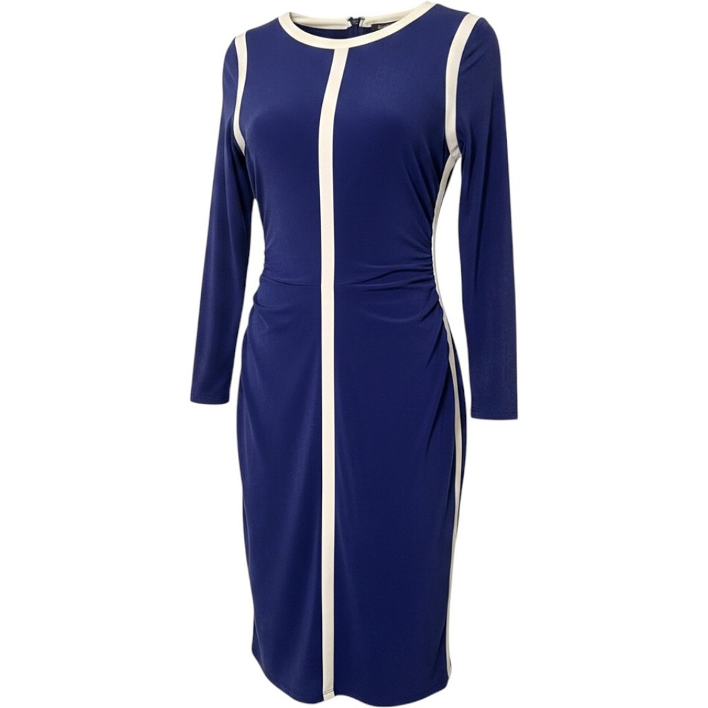 LRL Lauren Ralph Lauren Dress 8 Blue‎ White Stripe Ruched Nautical Mod Sheath